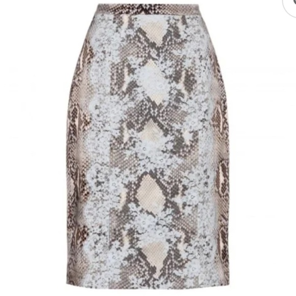 ERDEM Ari snake printed pencil skirt w/ blue lace panel, silk lining - US 8 - Picture 2 of 15